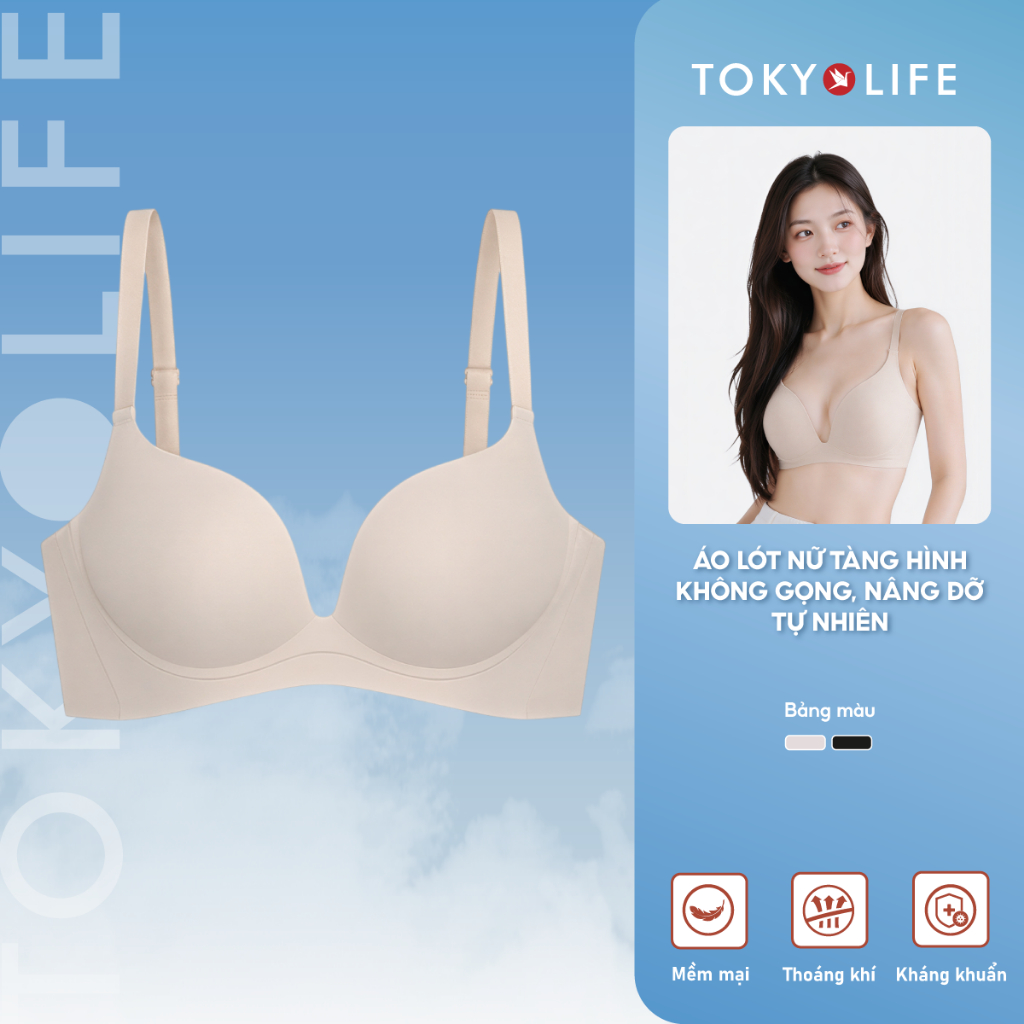 Áo Lót Nâng Ngực Định Hình TOKYOLIFE Mút Dày 2cm Không Viền Không Gọng Bản To Che Khuyết Điểm 40006072