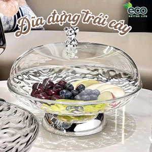 Đĩa Đựng Trái Cây Trong Suốt Kèm Nắp Đậy ECO, Khay Đựng Hoa Quả Để Bàn Nhựa PET Cao Cấp Sang Trọng