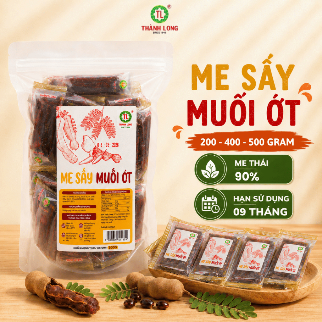 Mứt Me Thái Cay/ Me Sấy Muối Ớt THÀNH LONG – Đồ Ăn Vặt Thơm Ngon Gói/Bịch 200g/400g/500g