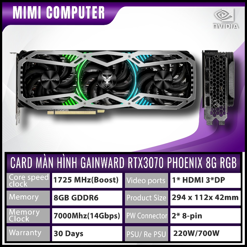 VGA RTX 3070 MSI Gaming Trio X Asus Palit Zotac Gainward Phoenix Gaming Pro 8GB LED RGB 2nd no box | BigBuy360 - bigbuy360.vn