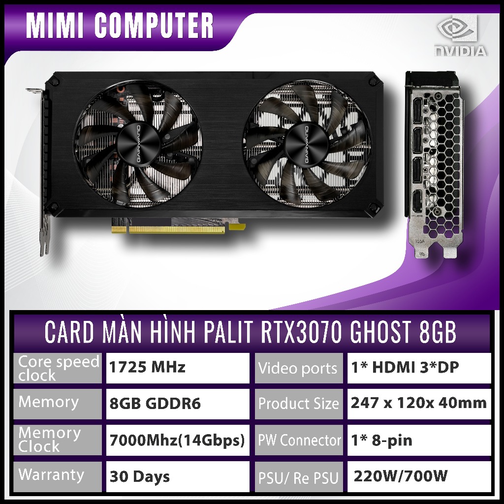 VGA RTX 3070 MSI Gaming Trio X Asus Palit Zotac Gainward Phoenix Gaming Pro 8GB LED RGB 2nd no box | BigBuy360 - bigbuy360.vn