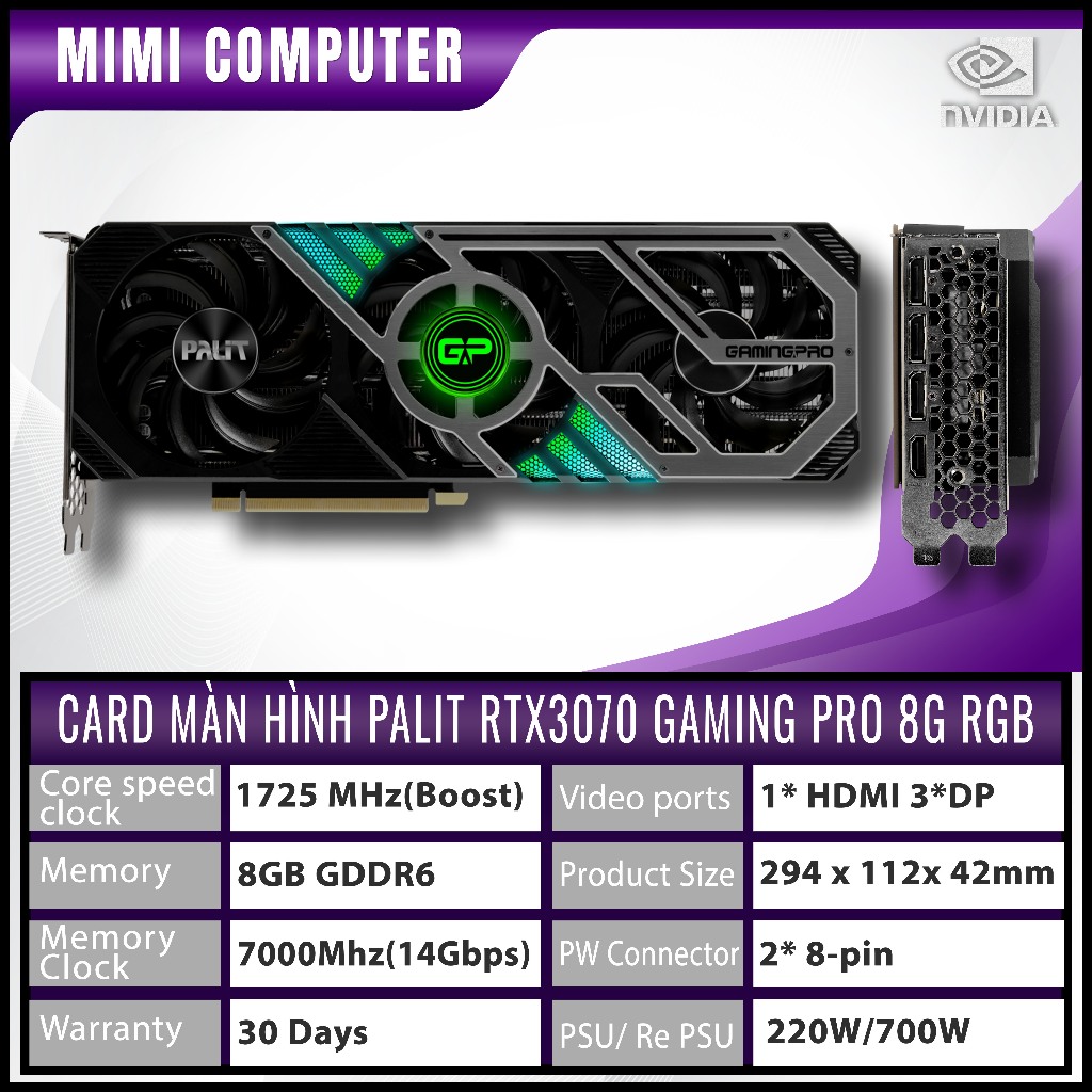VGA RTX 3070 MSI Gaming Trio X Asus Palit Zotac Gainward Phoenix Gaming Pro 8GB LED RGB 2nd no box | BigBuy360 - bigbuy360.vn