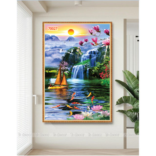 Tranh sơn thủy, thác nước thiên nhiên tặng keo và dụng cụ dán 3D