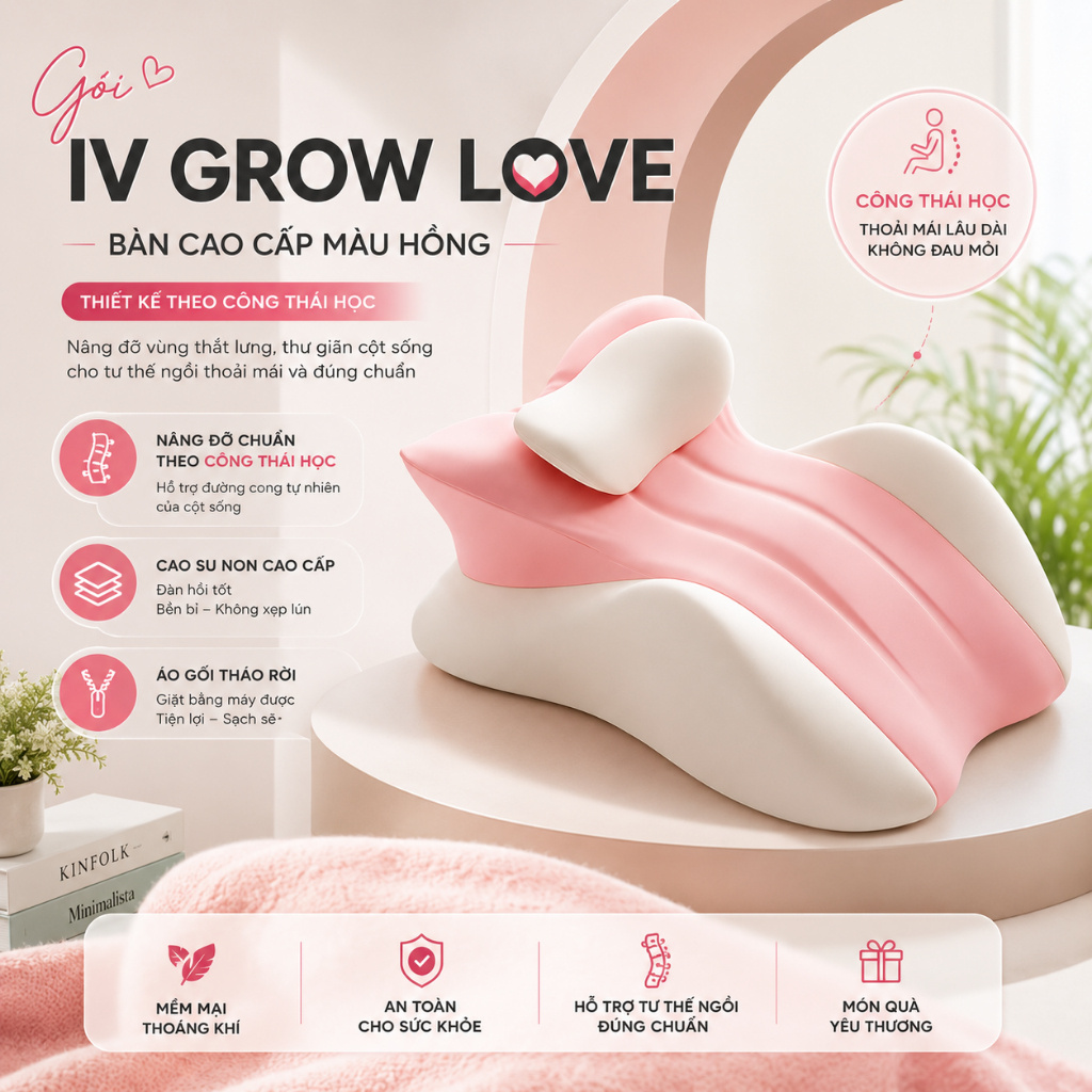 [HỎA TỐC 2H] Gối Công Thái Học IV Grow Love Đa Năng 3in1 – Massage Thư Giãn, Tựa Lưng, Định Hình