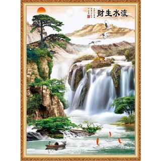 Tranh Lụa 3D KHỔ DỌC Phong Cảnh Thủy Mặc (Tặng Kèm Keo Và Dụng Cụ Dán)