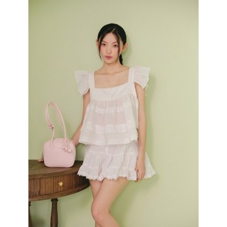 Áo 2 dây cổ vuông OLV White Cotton Lace Trim Babydoll Top phù hợp mùa hè đi chơi đi biển