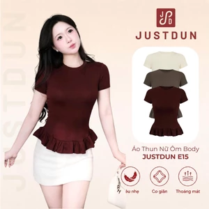 Áo Thun Nữ Ôm Body Cộc Tay JUSTDUN E15 - Phối Viền Bèo Xinh, Cotton Mịn Cao Cấp, Tôn Dáng