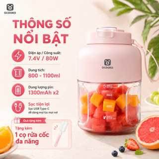 Máy xay sinh tố cầm tay Qcooko NÂNG CẤP PIN 2600 mAh, 18 lưỡi dao, dung tích 1,1L Kèm nắp có quai xách