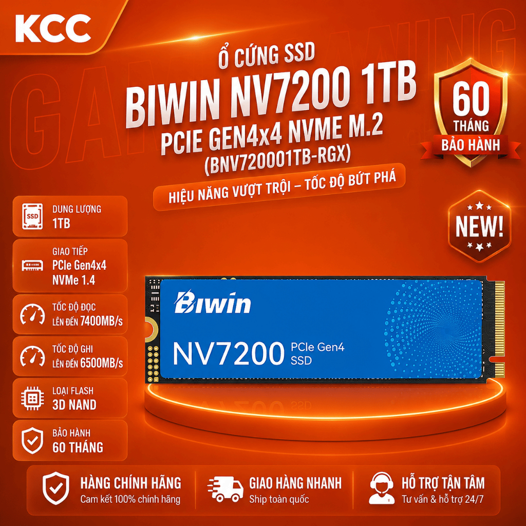 SSD Biwin NV7200 1TB PCIe Gen4x4 NVMe M.2 – Tốc độ cực cao, chiến