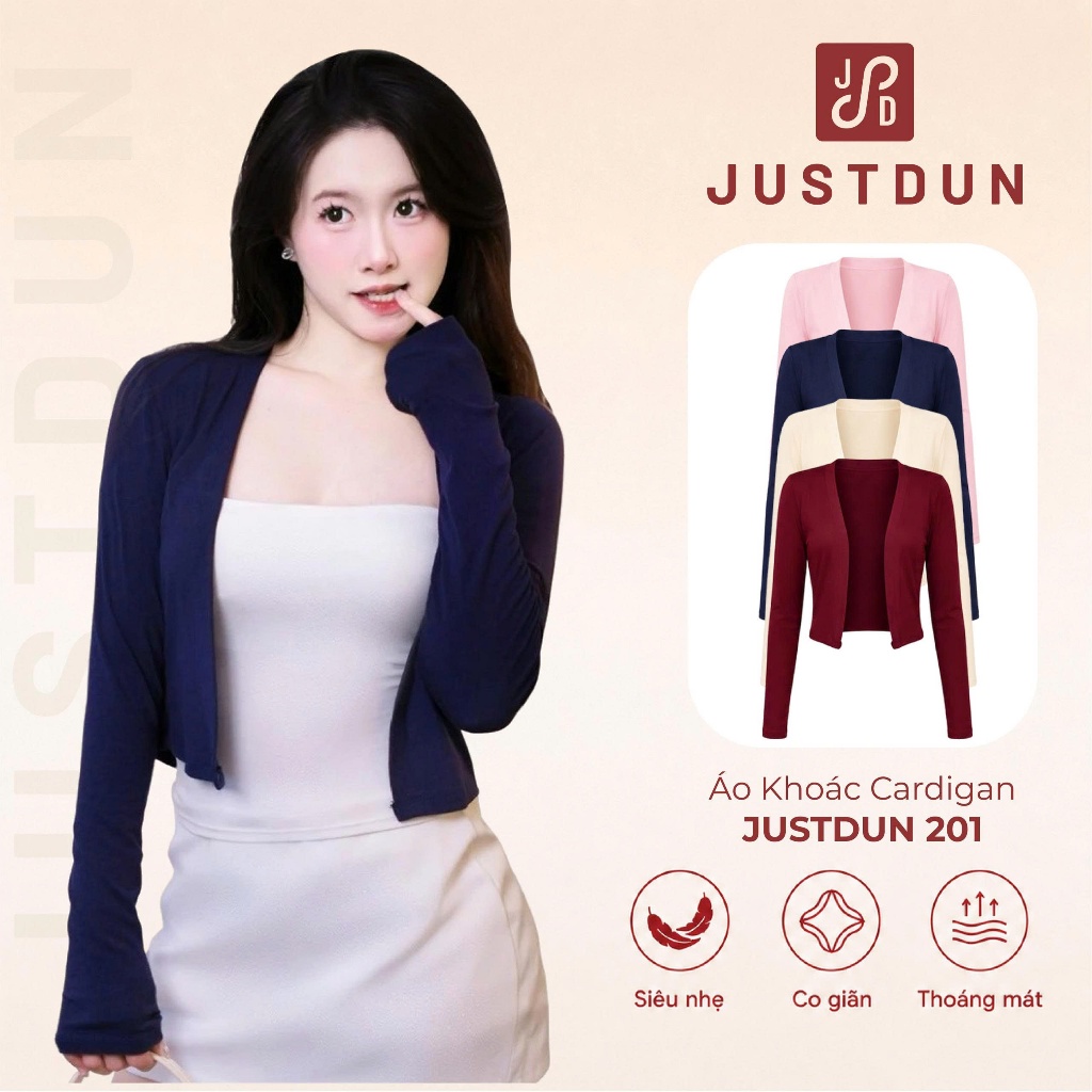 Áo Khoác Cardigan JUSTDUN 201 Nữ - Dáng Vừa, Vải Cotton Mịn, Mềm Mại, Thoáng Mát, Co Giãn Êm Ái