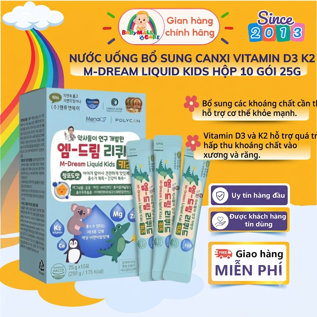Nước Uống Bổ Sung Canxi Vitamin D3 K2 M-Dream Liquid Kids – Hộp 10 Gói Hàn Quốc
