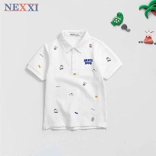 (25 - 45kg) ÁO THUN POLO TRẮNG VÀNG HỌA TIẾT CÚN NĂNG ĐỘNG CHO BÉ TRAI | AnhMy Baby