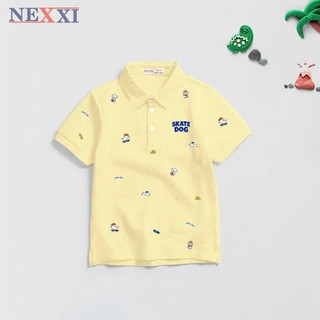 (25 - 45kg) ÁO THUN POLO TRẮNG VÀNG HỌA TIẾT CÚN NĂNG ĐỘNG CHO BÉ TRAI | AnhMy Baby