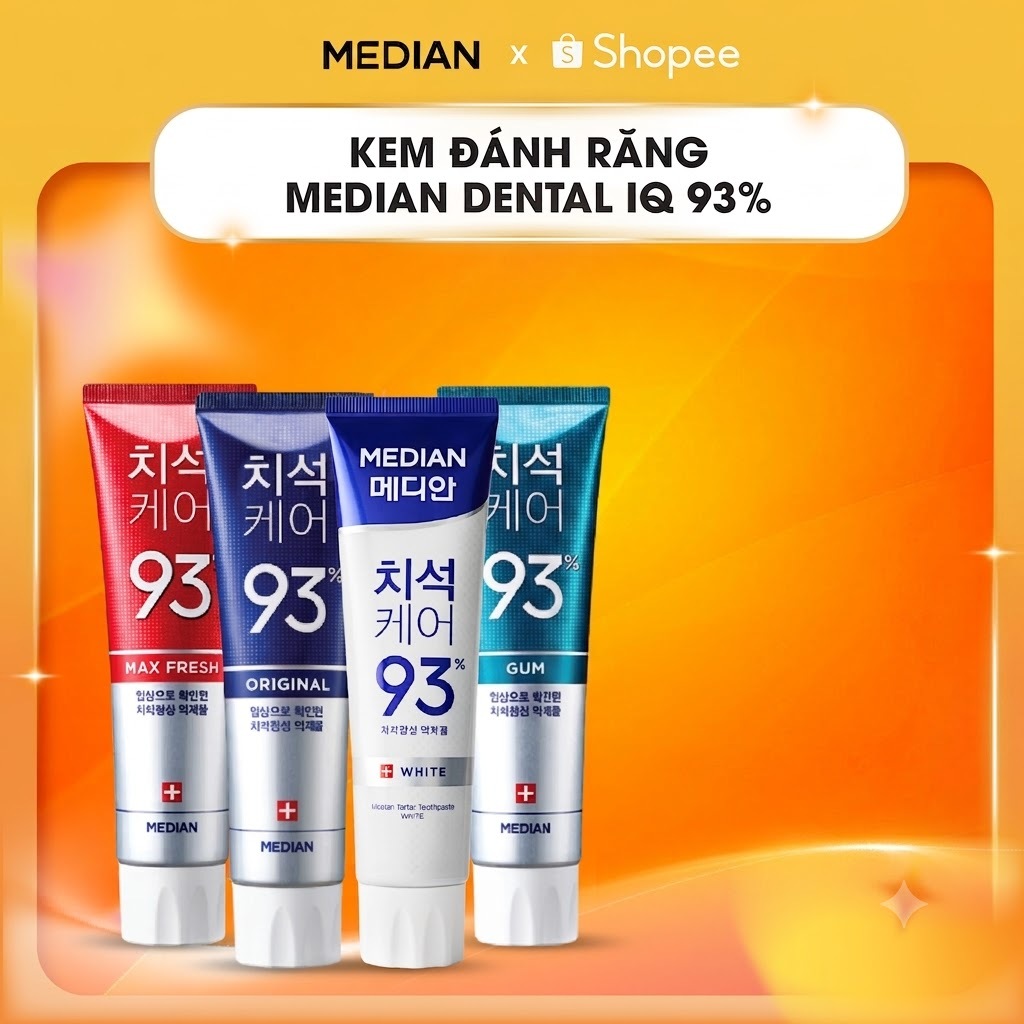Kem Đánh Răng MEDIAN Dental IQ 93% Hàn Quốc 120g Giúp Trắng Răng, Giảm Mảng Bám, Khử Mùi Hôi Miệng