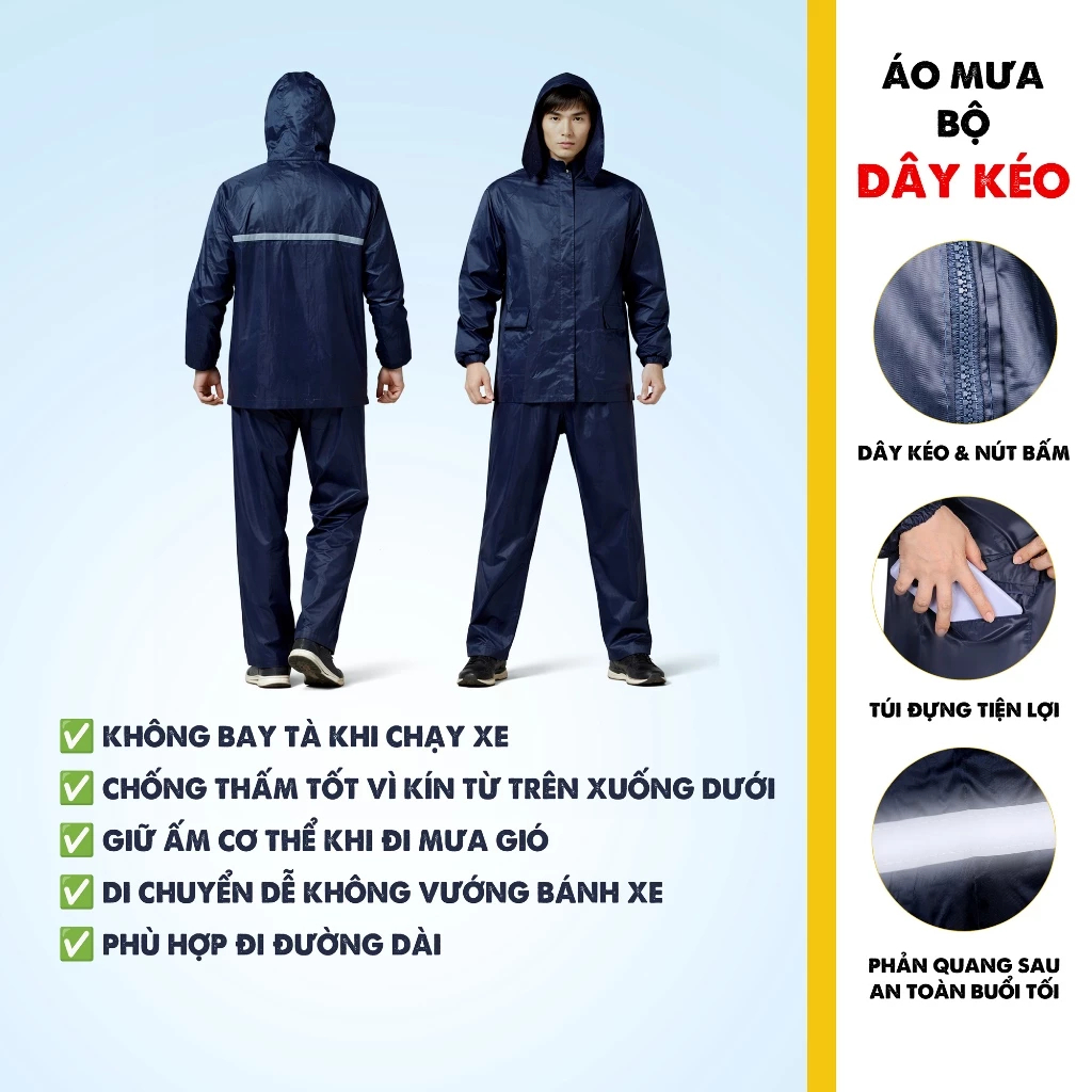 [Size 45-85Kg] Áo Mưa Bộ Quần Áo Vải Dù, Siêu Bền Không Thấm Nước Hàng Chất Lượng Cao Hàng Loại 1 Được Kiểm Tra Hàng