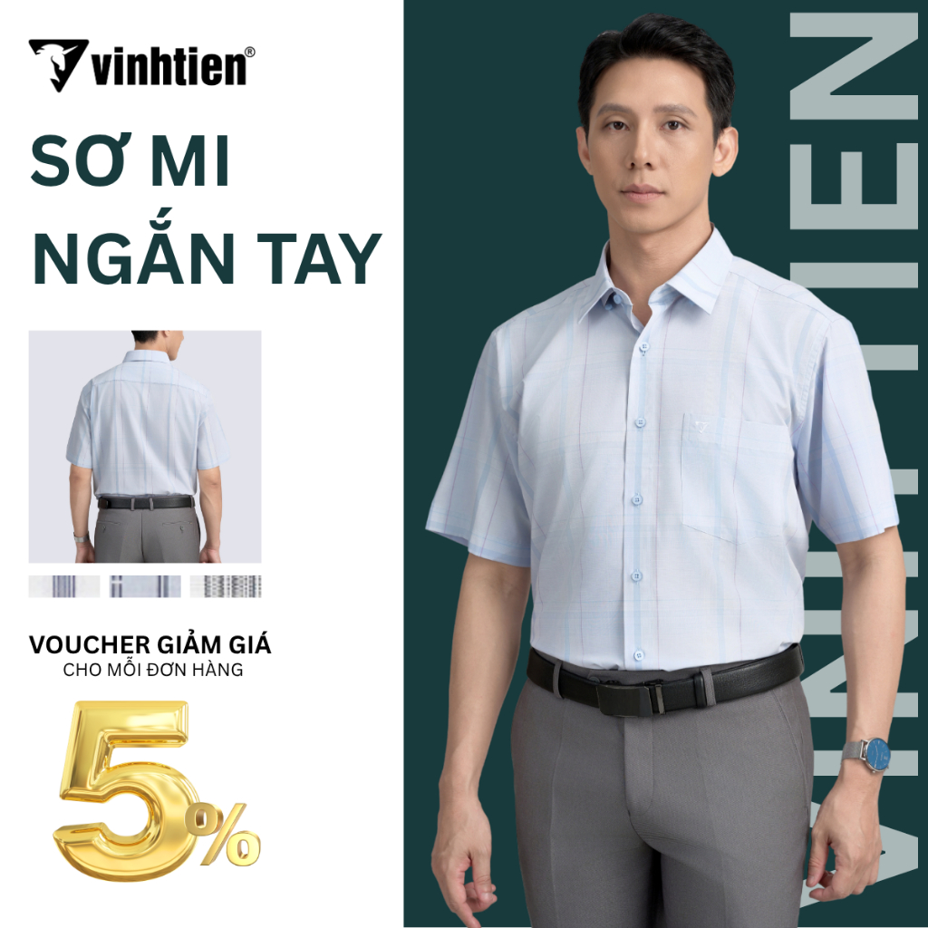 Áo Sơ Mi Nam Ngắn Tay Caro Vải Bamboo Vạt Bầu Form Regular Vĩnh Tiến 435 - Nhiều Màu