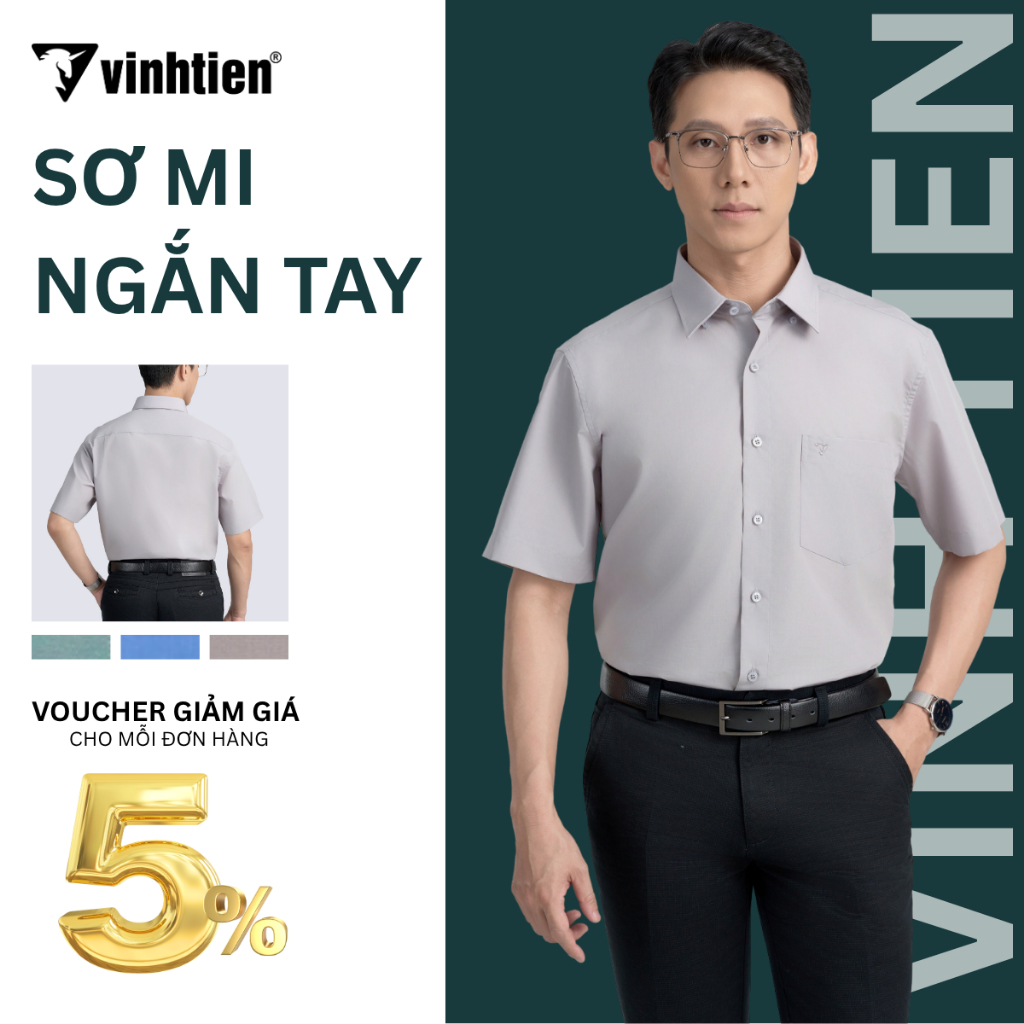 Áo Sơ Mi Nam Ngắn Tay Trơn Màu Vạt Bầu Form Regular Vĩnh Tiến 359 - Nhiều Màu