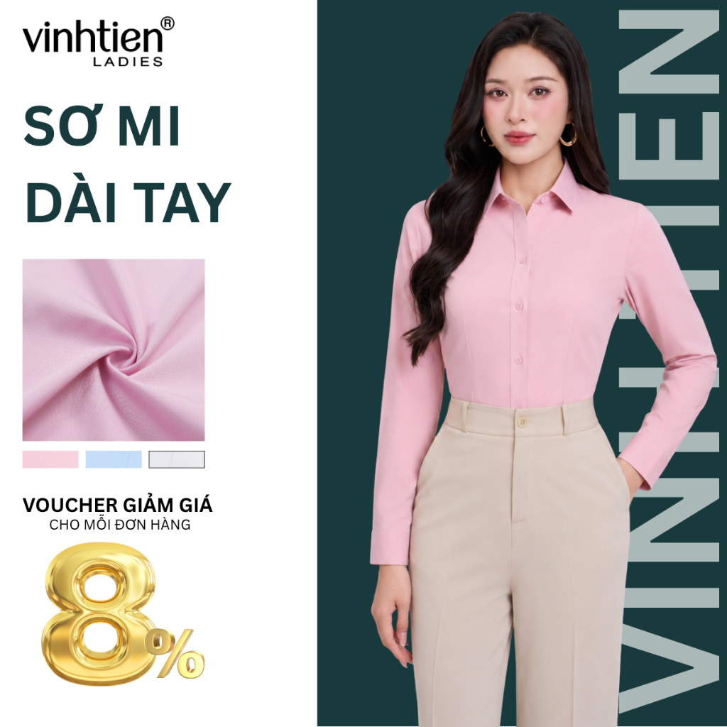 Áo Sơ Mi Dài Tay Vĩnh Tiến Ladies, Chất Liệu Bamboo,Chiết li eo tôn dáng – GTB 585
