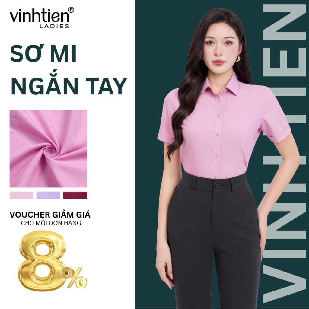 Áo Sơ Mi Nữ Ngắn Tay Công Sở Vĩnh Tiến Ladies, Chất Liệu Modal Sợi Gỗ, Vải Trơn - GTB 399