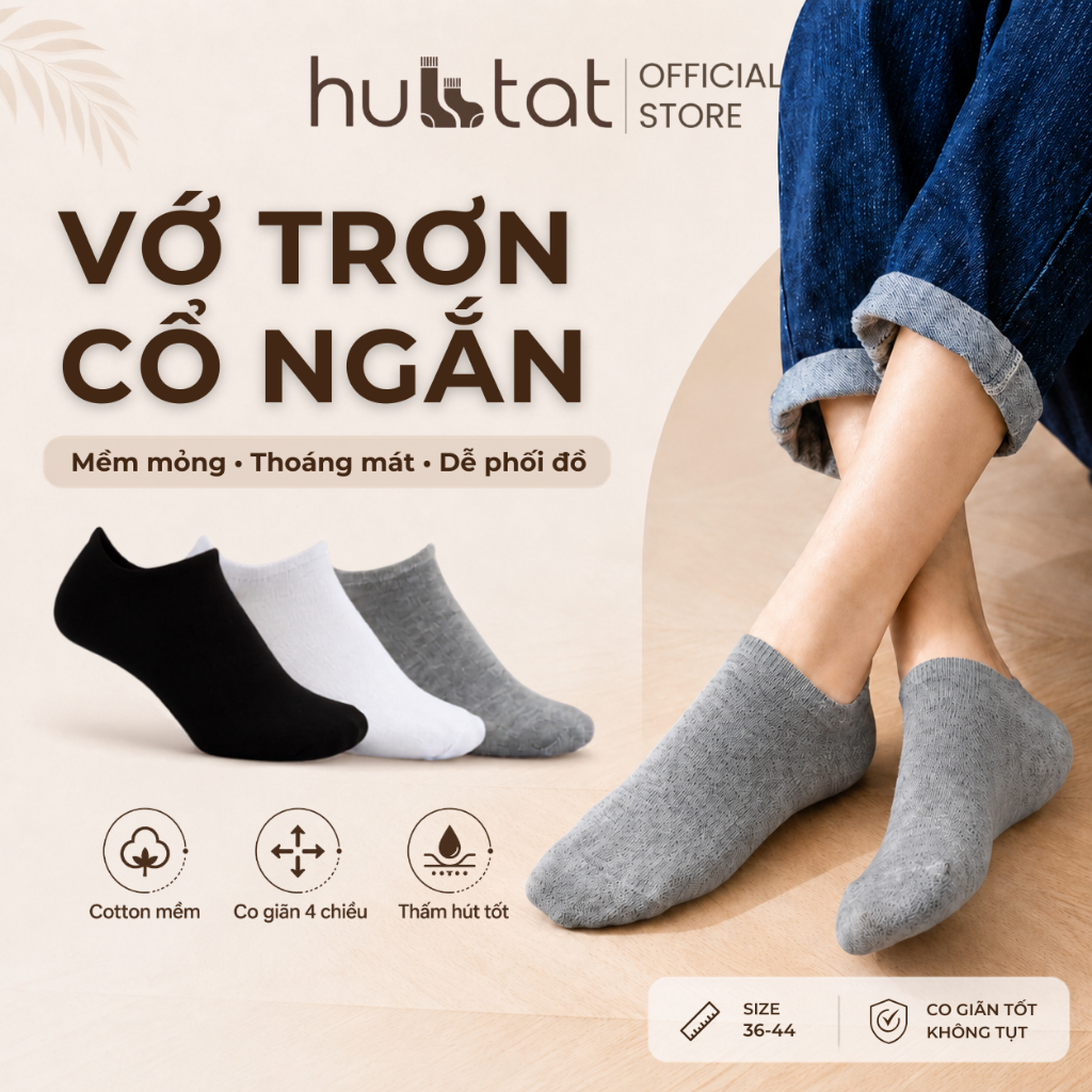 [TẤT TRƠN CỔ NGẮN] Tất chân cổ ngắn nam nữ trơn màu HUBTAT, vớ trắng nam nữ chất liệu cotton êm mềm – VNX