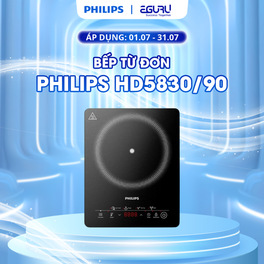 [TẶNG KÈM CHẢO] Bếp Từ Đơn Philips HD5830/90 - 2000W - Bảo Hành Chính Hãng 24 tháng - Tiết Kiệm Điện, Nấu An Toàn