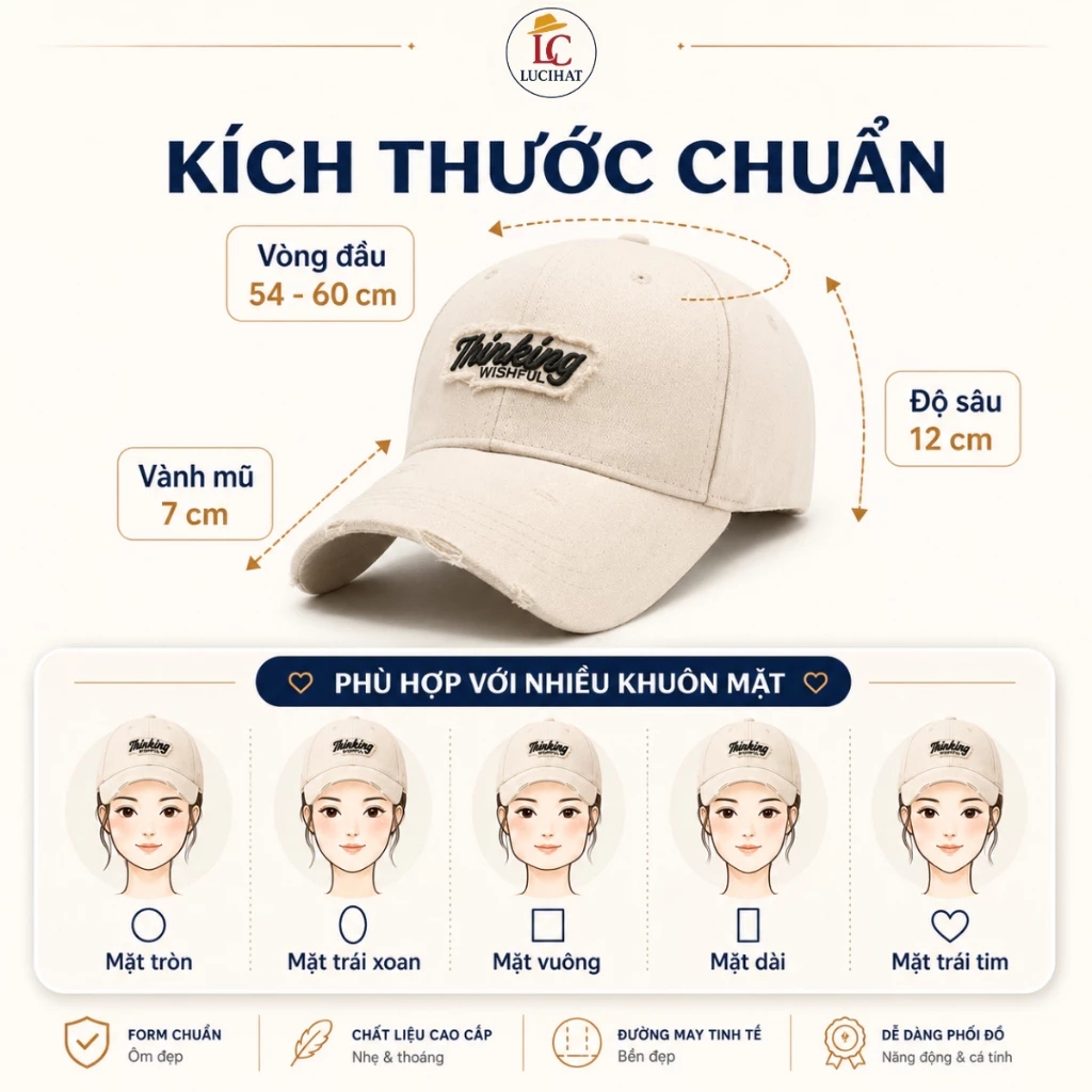 Combo 2 mũ lưỡi trai thêu chữ Thinking form cứng, nón lưỡi trai nam nữ vải kaki thoáng khí, khuy điều chỉnh