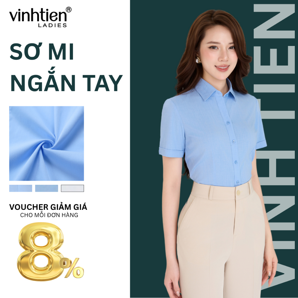 Áo Sơ Mi Ngắn Tay Vĩnh Tiến Ladies Tay Ngắn  Chất Liệu Modal + Spandex Mềm Mại - GTB 495