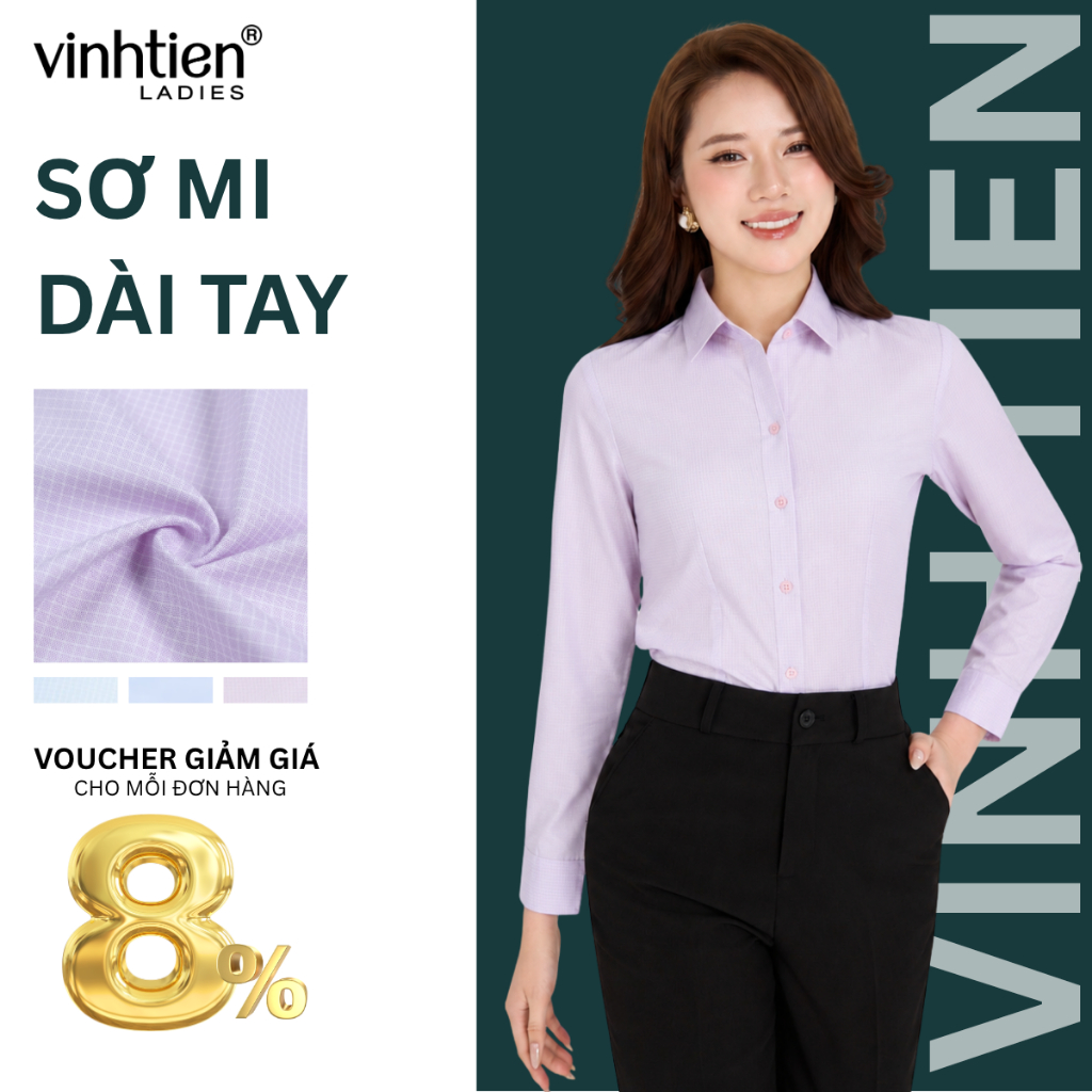 Áo Sơ Mi Nữ Dài Tay Vĩnh Tiến Ladies, Chất Liệu Bamboo, Hoạ Tiết Caro - GTB 399