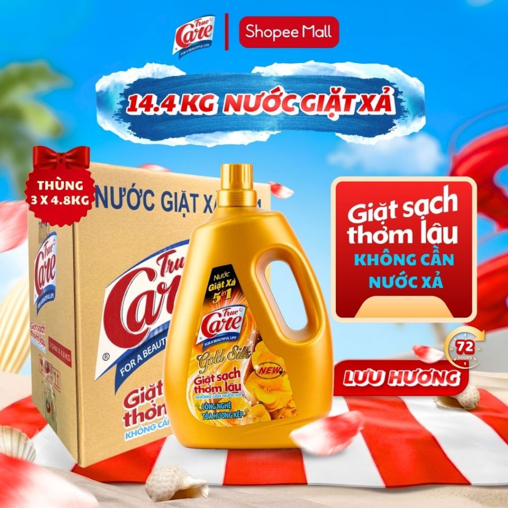 Thùng Nước Giặt Xả True Care 5in1 Hương Gold Silk (2.4Kg - 4.8Kg)