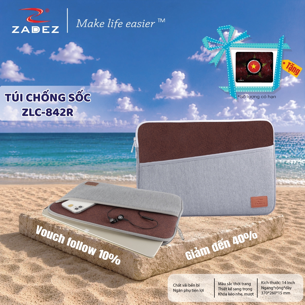 Túi Chống Sốc Laptop ZADEZ ZLC-842R –  Size 14 Inches, vải Cao su Bền Bỉ, Chống Trầy Xước