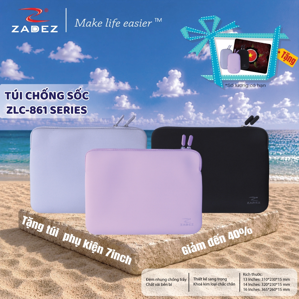 Túi Chống Sốc Laptop ZADEZ ZLC-8611 Series – 13/14/16 Inches, Vải Nylon Tổng Hợp, Chống Trầy Xước