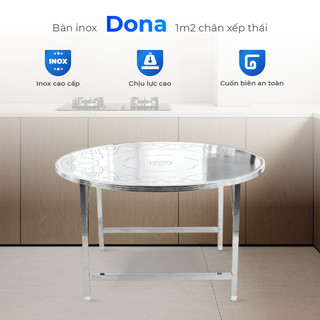 [FREESHIP] Bàn inox gấp gọn 1m2 Dona Evo QUI PHÚC, inox sáng bóng, không gỉ, bàn ăn gia đình