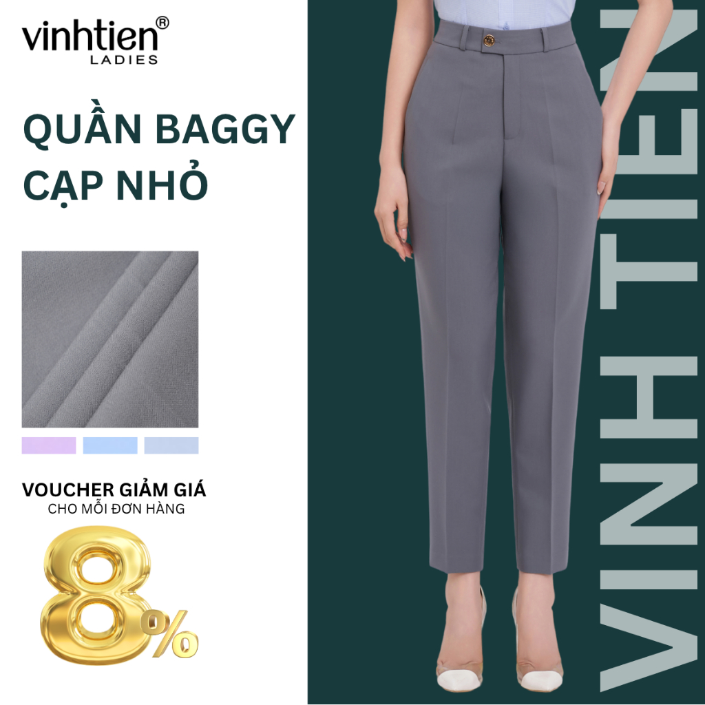 Quần Âu Nữ Baggy Cạp Nhỏ Vĩnh Tiến, GTB 579, chất liệu vải mềm mịn thoáng mát đứng form.