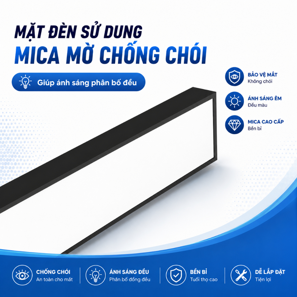 Đèn thả trần Trang Trí Văn Phòng 48W – 58W, Đèn Máng Thả Trần Cao Cấp Hiện Đại Ánh Sáng Trắng 6000K