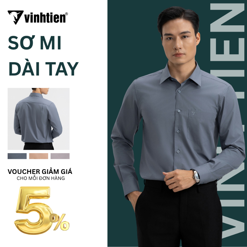Áo Sơ Mi Nam Dài Tay Trơn Màu Vạt Bầu Form Regular Vĩnh Tiến 399 - Nhiều Màu