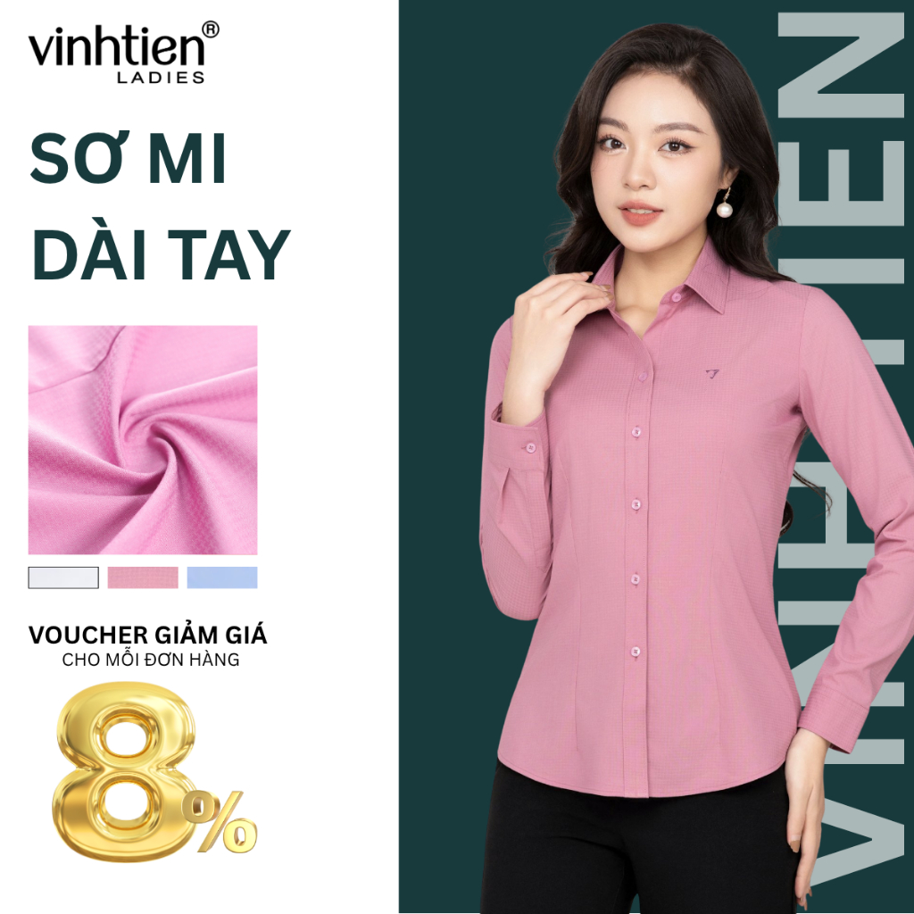 Áo Sơ Mi Dài Tay Vĩnh Tiến Ladies Chất Liệu Bamboo Sợi Tre Họa Tiết Kẻ Ô Dệt Chìm - GTB 575