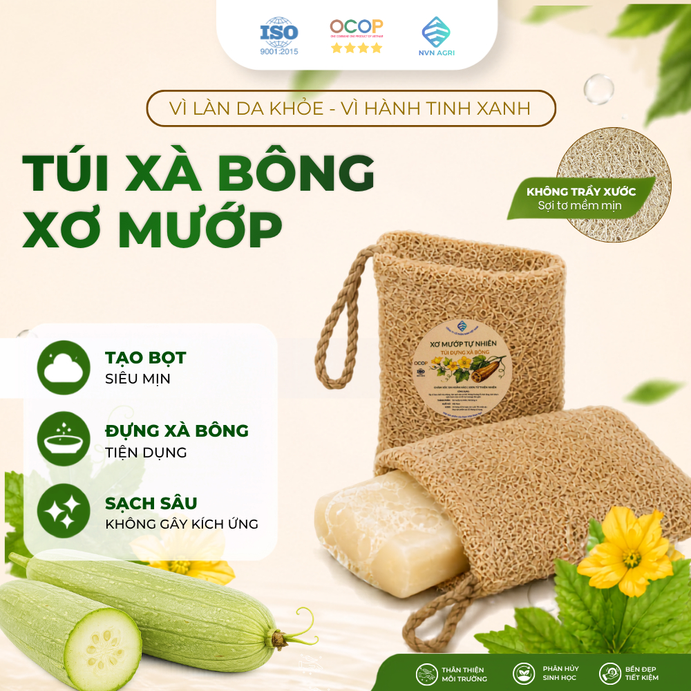 Túi Đựng Xà Bông Xơ Mướp 100% Tự Nhiên Hình Chữ Nhật Tiện Lợi Bảo Quản Xà Phòng