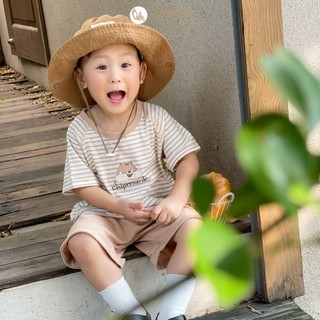 M&B (6M-6Y) Bộ quần áo bé trai cộc tay Chipmunk Sọc Nâu cotton thoáng mát, thấm hút tốt, dễ mặc-SOC