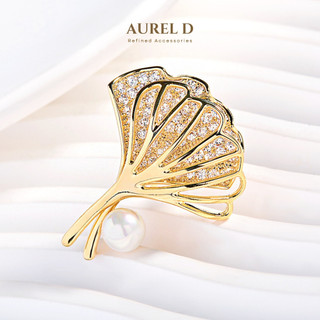 Trâm Cài Áo Aurel D Lá Bạch Quả Đính Đá CZ & Ngọc Trai Quà Tặng Thanh Lịch