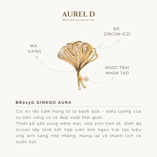 Trâm Cài Áo Aurel D Lá Bạch Quả Đính Đá CZ & Ngọc Trai Quà Tặng Thanh Lịch