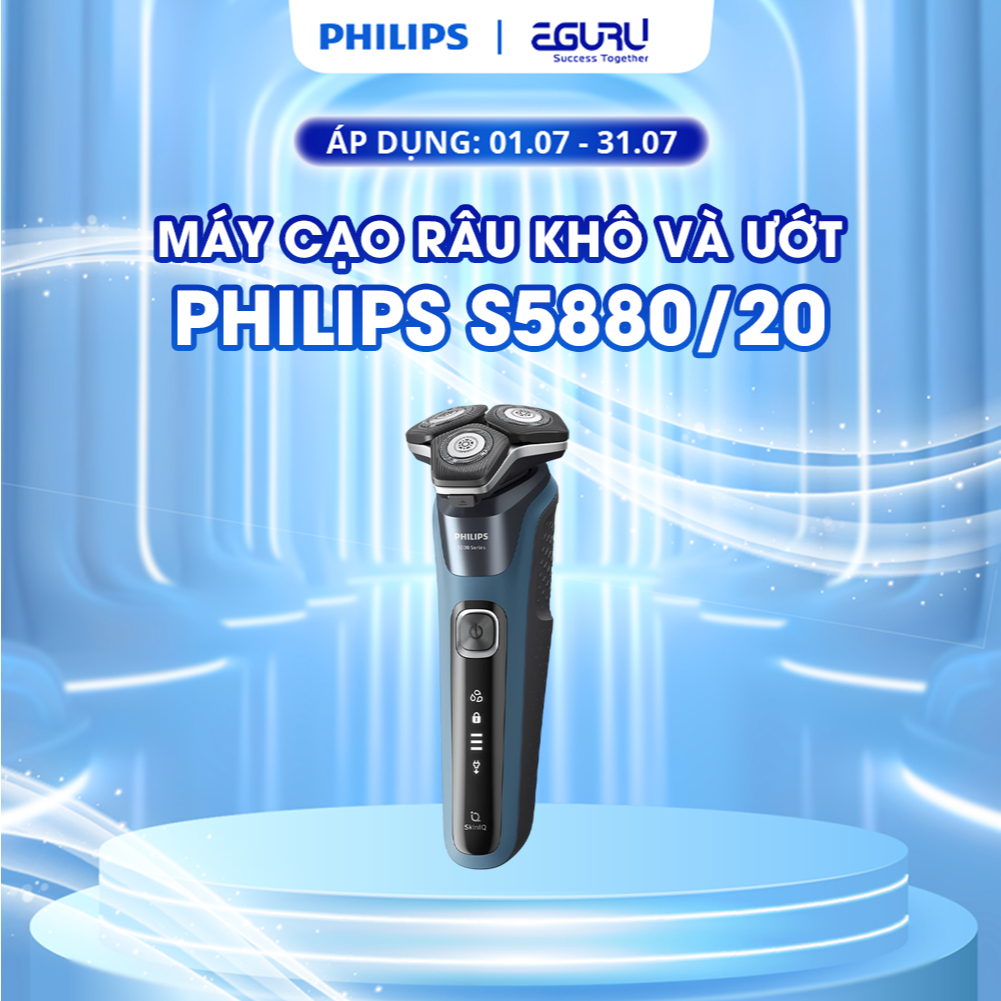 Máy Cạo Râu PHILIPS S5880/20, Đầu Cạo Linh Hoạt 360 độ, Tích Hợp Đầu Tỉa Tóc Mai | Hàng Chính Hãng