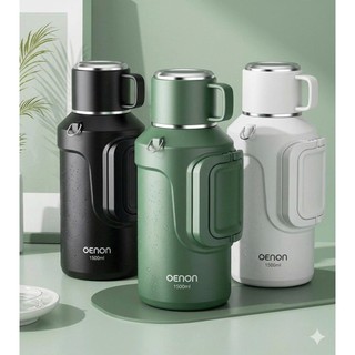Bình Giữ Nhiệt 1500ml INOX SUS316 - Giữ Nhiệt 24 Giờ, Có Tay Cầm, Dây Đeo, Nắp Làm Cốc