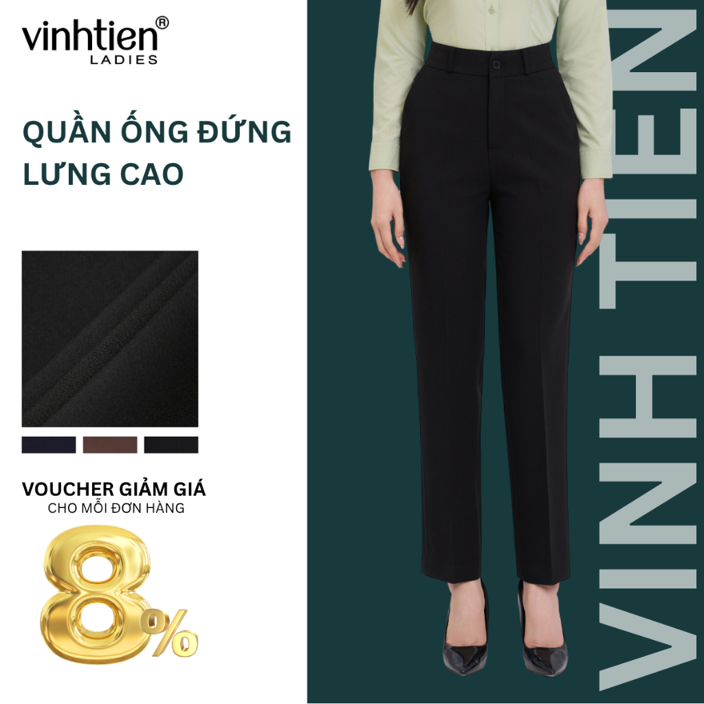 Quần Âu Nữ Ống Đứng Lưng Cao Vĩnh Tiến, GTB 589, chất liệu vải mềm mịn thoáng mát đứng form.