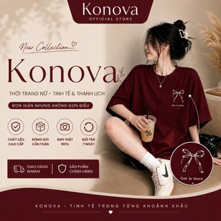 Áo Thun Nữ KONOVA Cotton 100% Form Rộng In Nơ LESS IS MORE