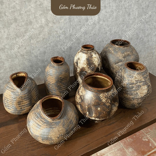 Bình hoa thiết kế phong cách WABI SABI nhiều kiểu dáng, men atlantic/ nâu mộc