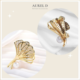 Trâm Cài Áo Aurel D Lá Bạch Quả Đính Đá CZ & Ngọc Trai Quà Tặng Thanh Lịch