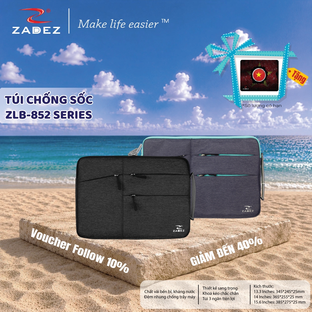 Túi Chống Sốc Laptop ZADEZ ZLB-8521 Series – 13.3/14/15.6 Inches, Vải Nylon Bền Bỉ, Chống Trầy Xước