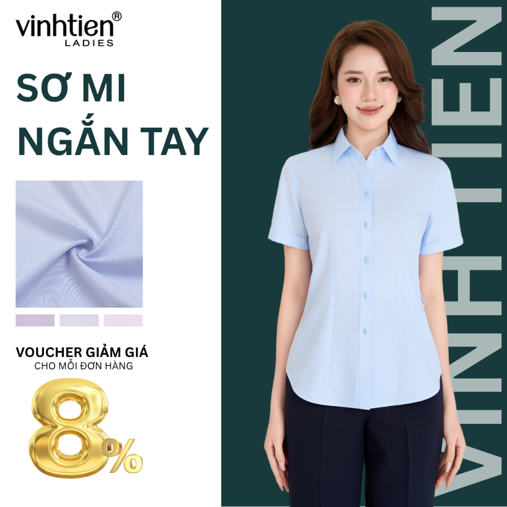 Áo Sơ Mi Ngắn Tay Vĩnh Tiến Ladies Chất Liệu Bamboo Mềm Mại, Mặc Thoáng Mát, Họa Tiết Kẻ  - GTB 469