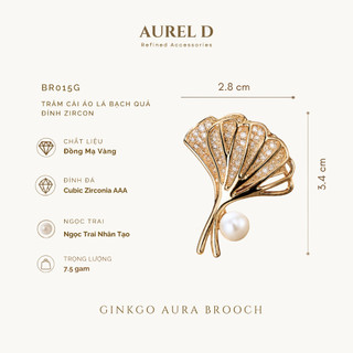 Trâm Cài Áo Aurel D Lá Bạch Quả Đính Đá CZ & Ngọc Trai Quà Tặng Thanh Lịch