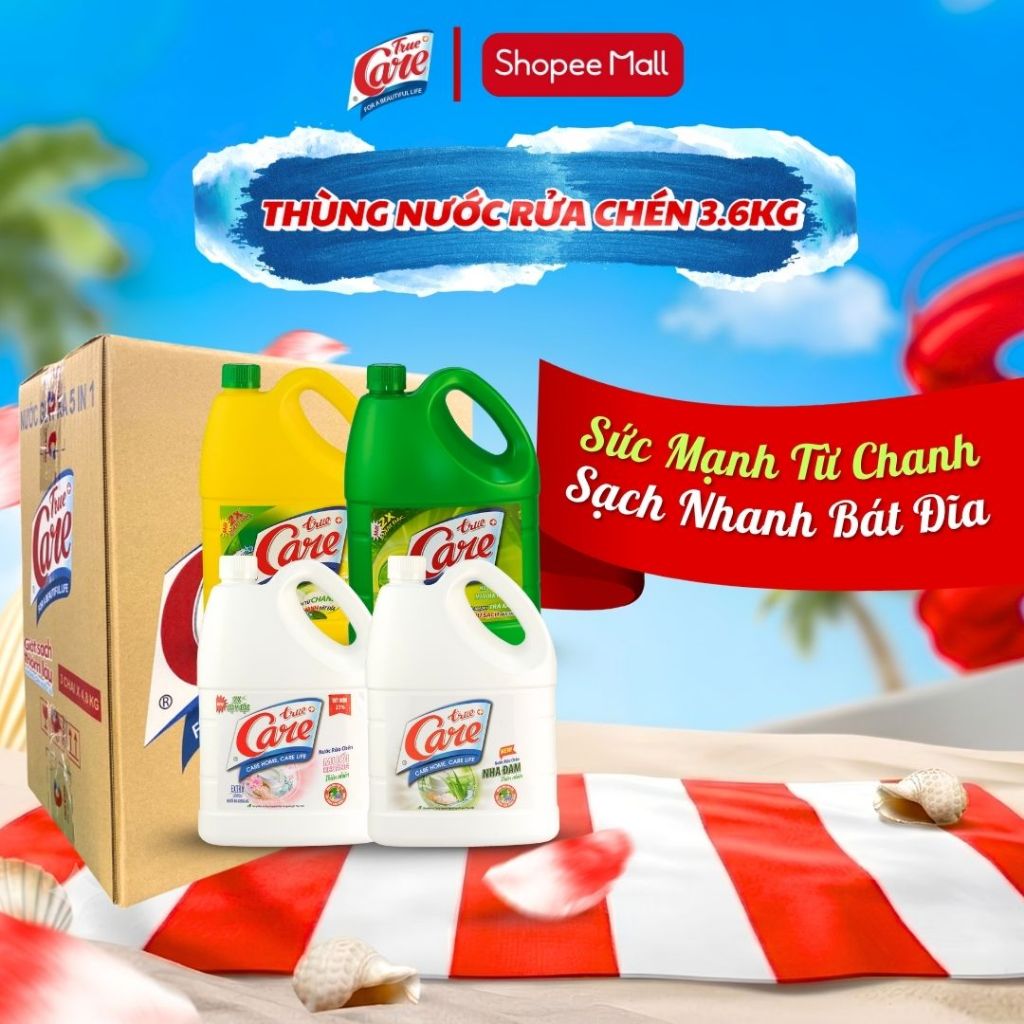 Thùng Nước Rửa Chén Thiên Nhiên True Care (4chai x 3.6kg)